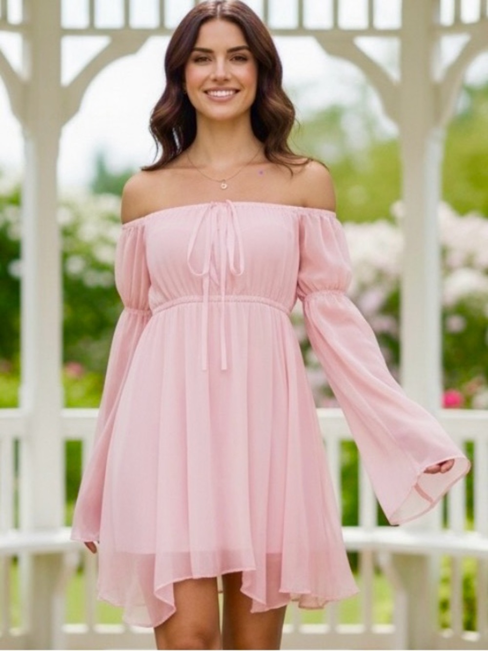 NWOT Fairycore Bell Sleeve Dress Pink Asymmetrical Hem M Festival Ballerina